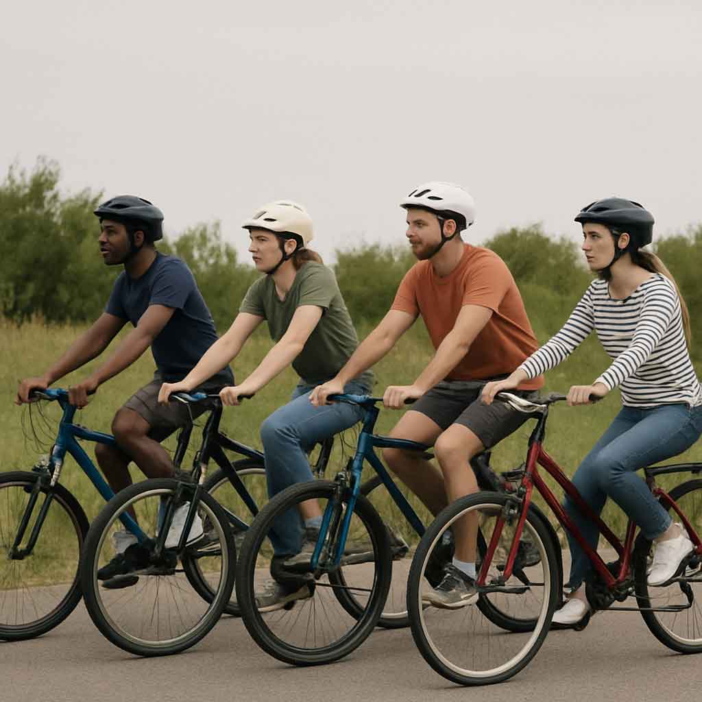 Cyclists riding affordable bikes