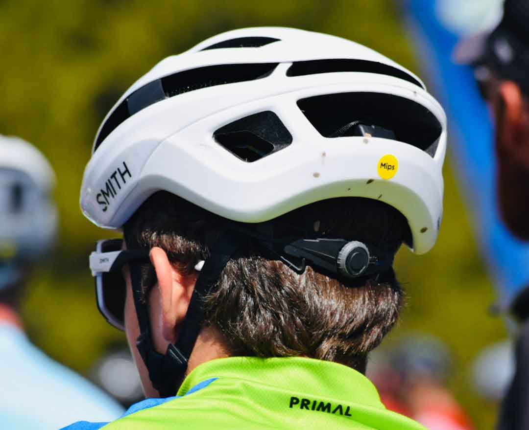 Cyclist wearing a stylish helmet
