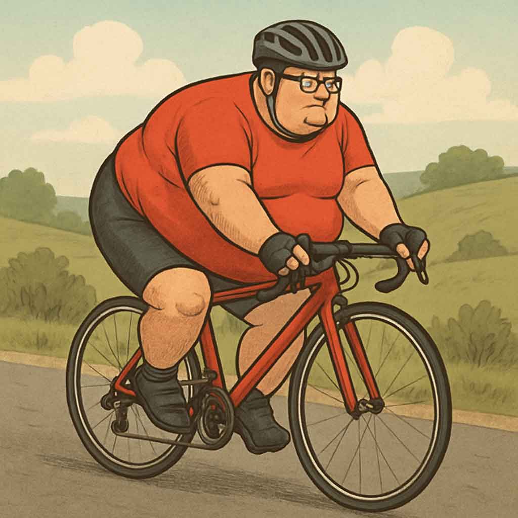 Heavy rider on a road bike