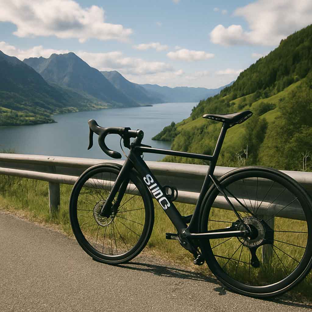 BMC road machine on a scenic route