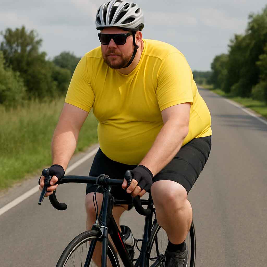 Big and tall cyclist on a road bike