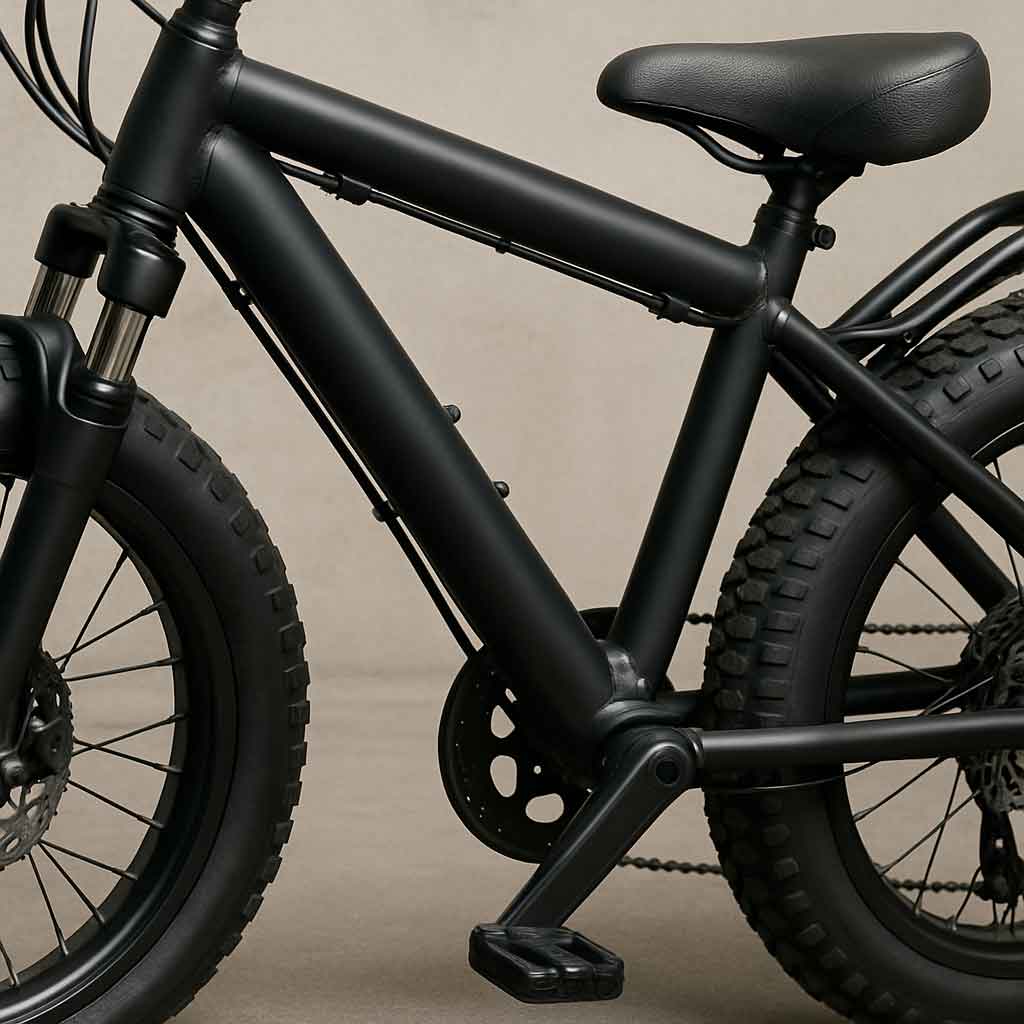 Close-up of a bike frame and components suitable for heavy riders