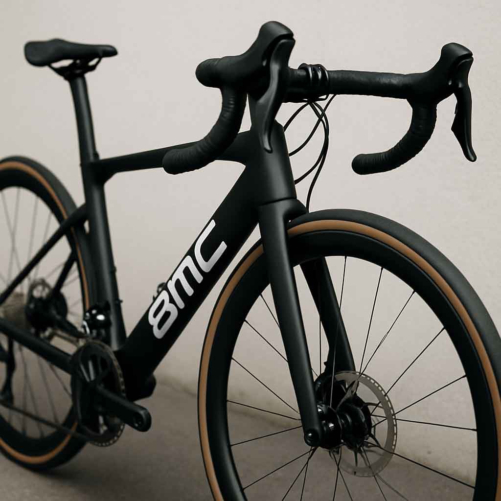 Close-up of a sleek BMC road bike