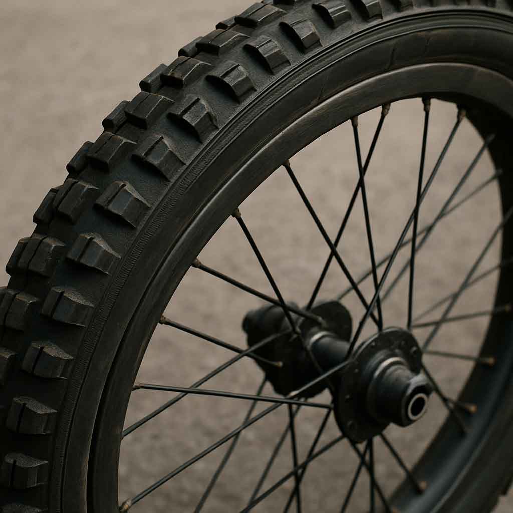 Close-up of a durable bicycle wheel