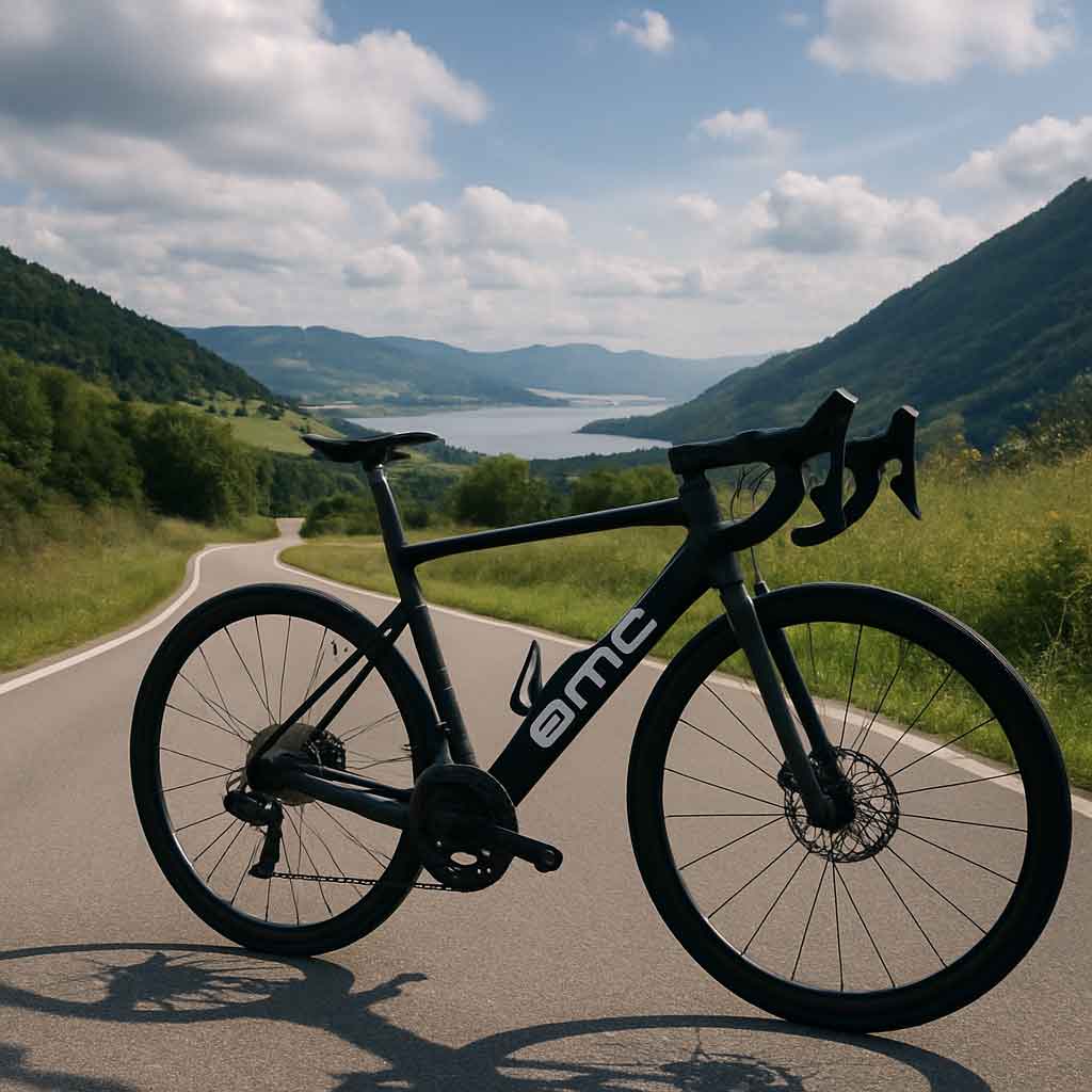 BMC road bike on a scenic route