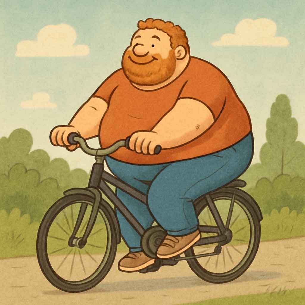 A big man on a bicycle enjoying a smooth ride