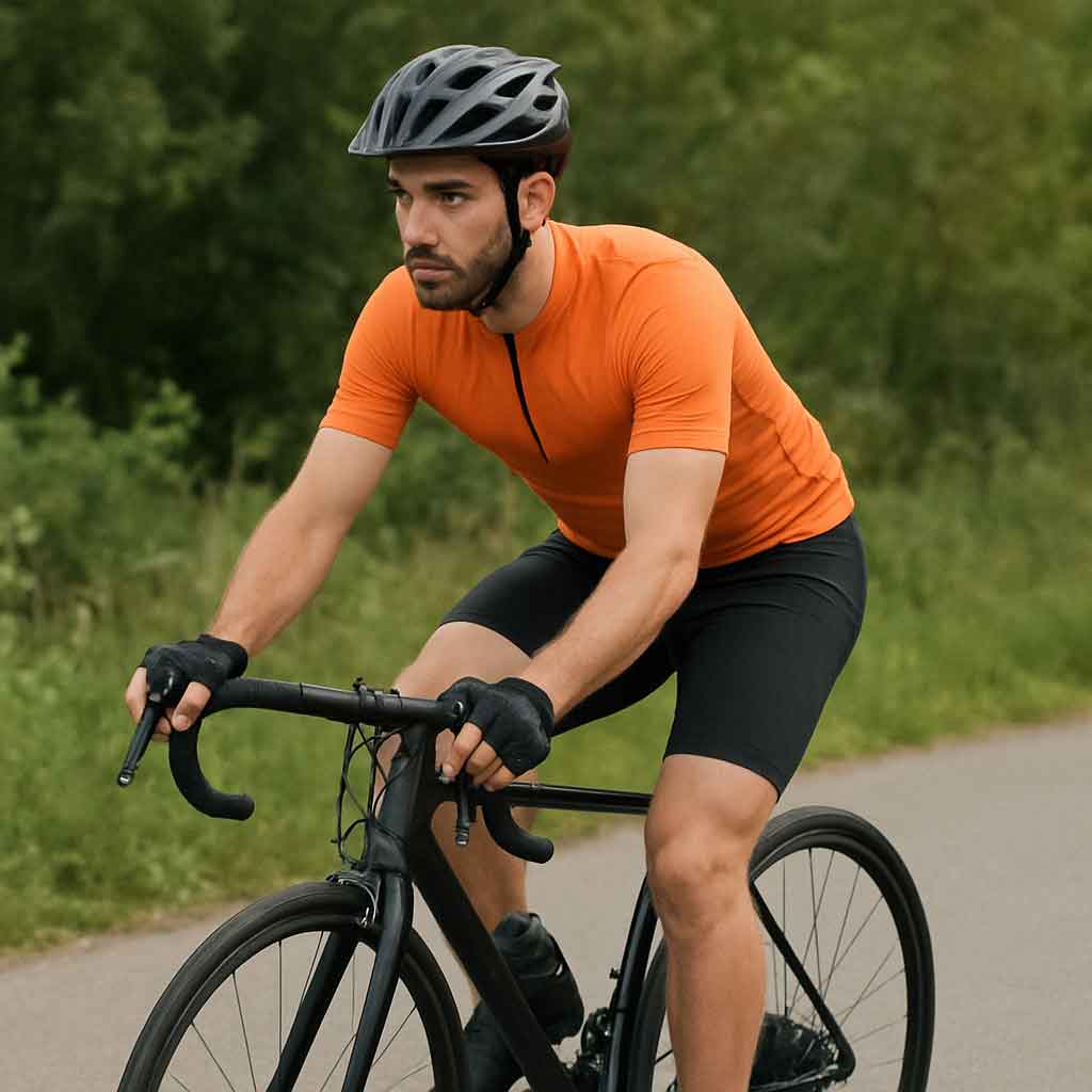 Cyclist wearing shorts
