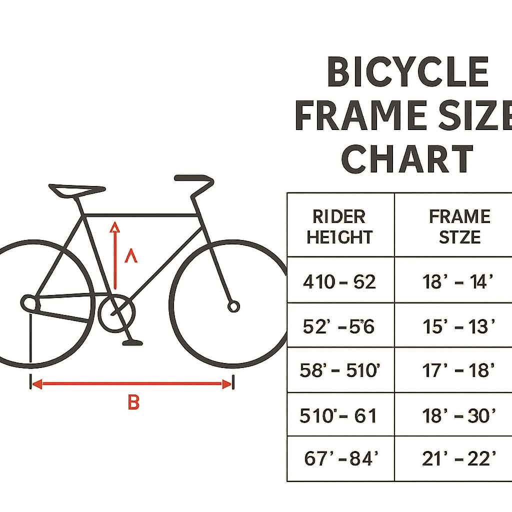 Bicycle frame size chart illustration