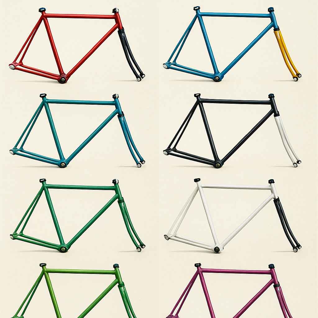 A variety of fixie frames displayed