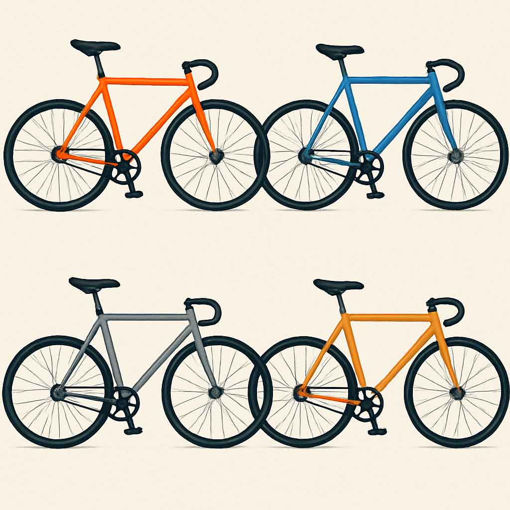 Various fixie frames in different colors and materials