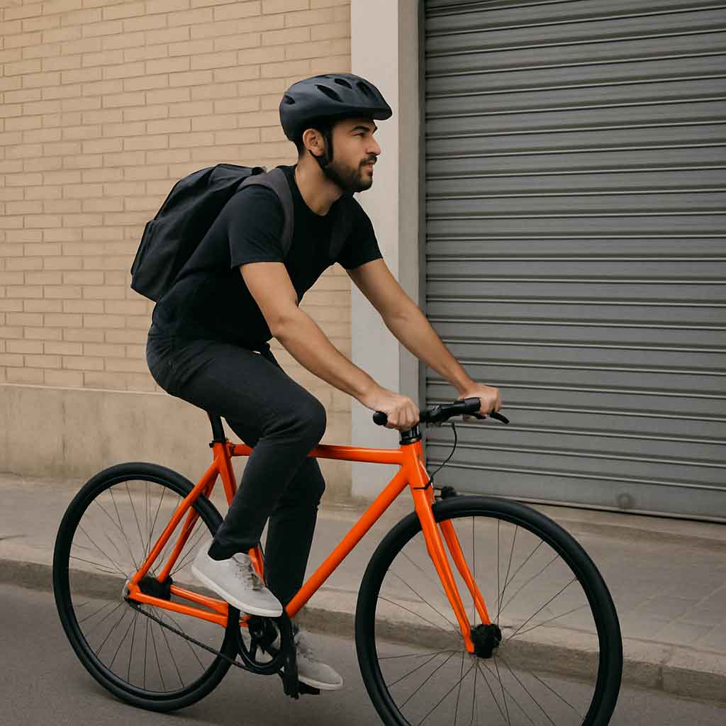 Urban cycling with a fixie bike