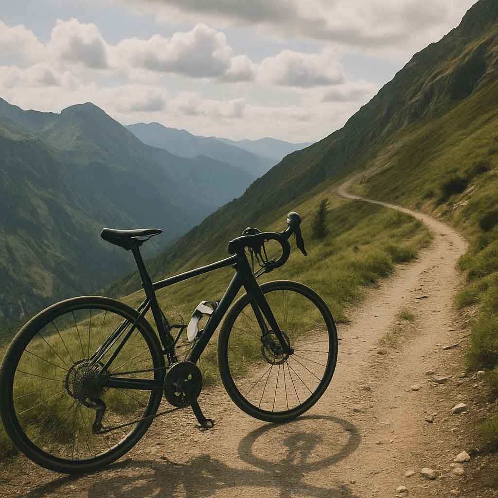 Endurance road bike on a mountain trail