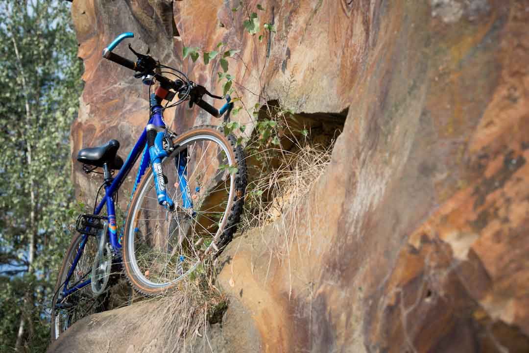 Mountain bike wheels on rocky trail