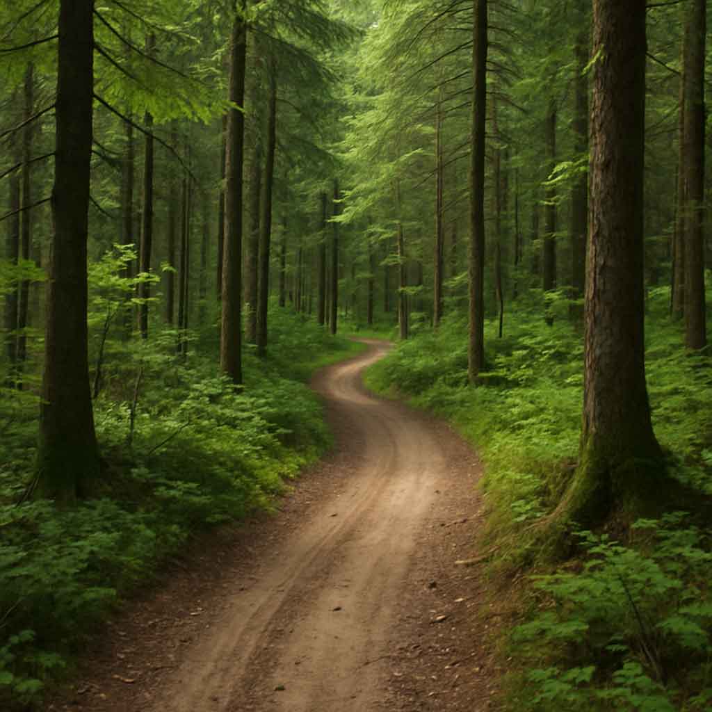 Mountain biking trail through forest