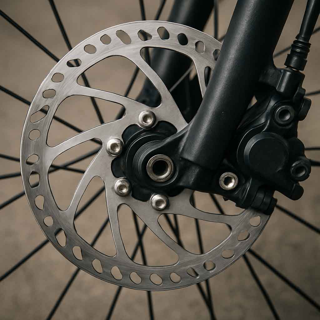 close-up of a bicycle disc brake